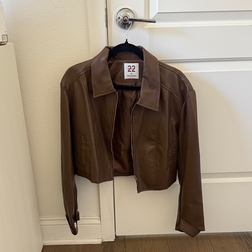 Brown Leather Zip-Front Women's Jacket